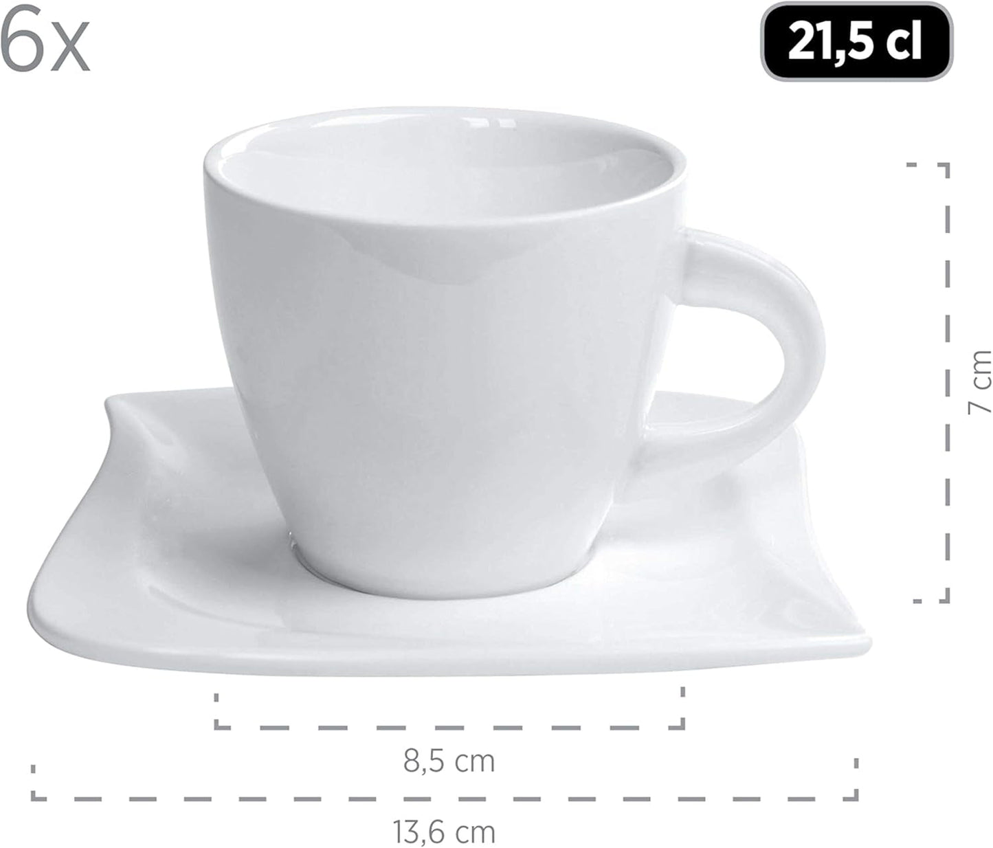 Verso de Mäser, řada La Musica, 18dílný kávový servis, sada porcelánového nádobí pro 6 osob, 921172, bílá