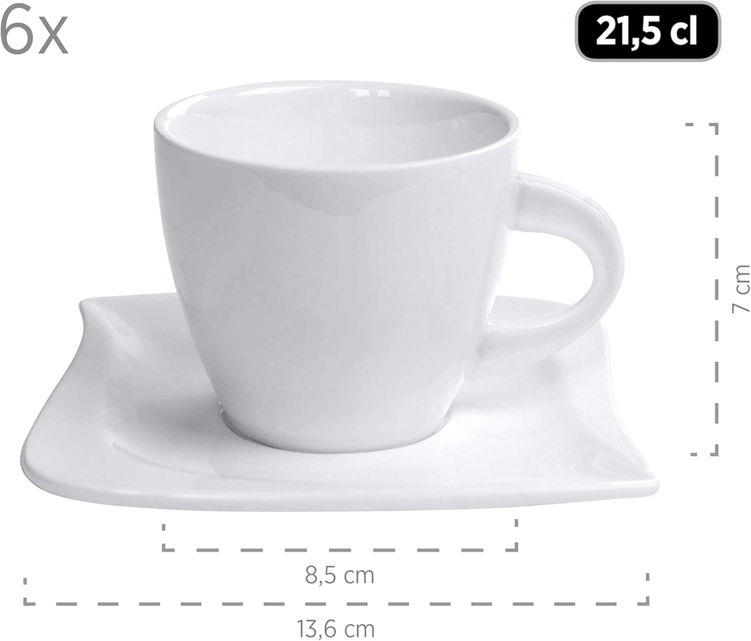 Verso de Mäser, řada La Musica, 18dílný kávový servis, sada porcelánového nádobí pro 6 osob, 921172, bílá