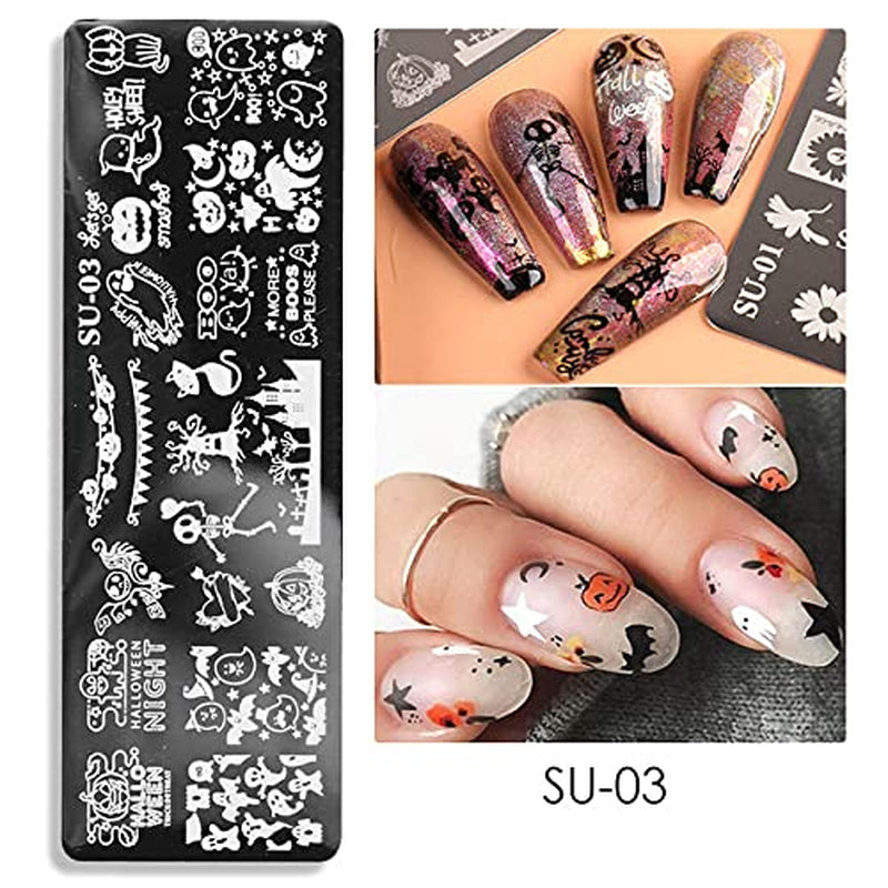 JMEOWIO Šablony na razítkování nehtů Halloween 6 Stück Nagelstempel Šablony Nail Art Dekorace Nageldesign Zubehör Böse Gruselige Kürbis-Geisterhexe