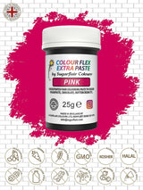 Potravinářské barvivo Sugarflair Colourflex Extra Pink Paste - Jedlé potravinářské barvivo na máslový krém, čokoládu, cukrovou pastu, polevu, fondán, dortové směsi, těsto a další - 25g