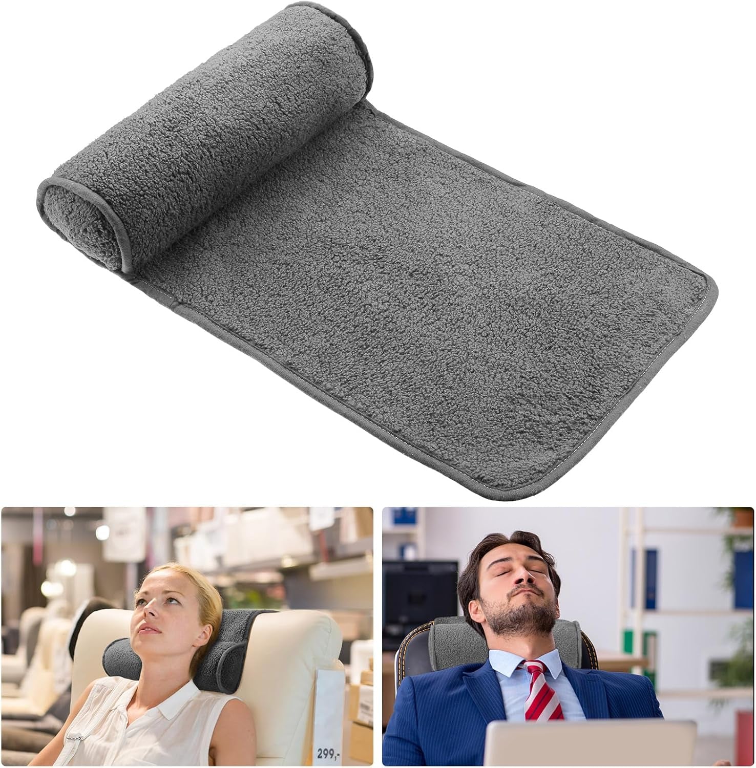 Polštář za krk na křeslo, Plyšový nastavitelný polštář, Rolka na krk, Protiskluzový fleece, Pohovka, Polštář na krk na cesty, Doma, Lehátko, Pohovka, Křeslo (tmavě šedá)