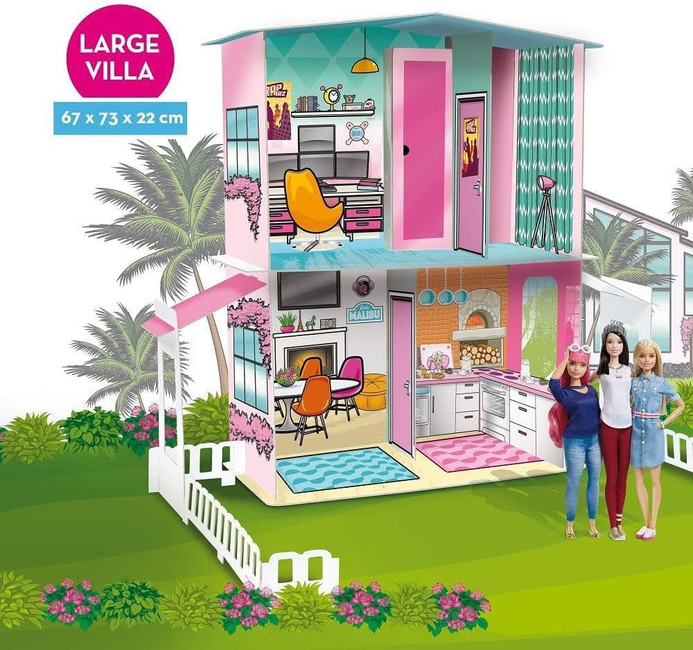 Lisciani - BARBIE domeček pro panenky - vila snů Barbie na dvou podlažích - 3D dům na stavbu, dekoraci a design - kreativní řemeslná a stavební hračka pro děti od 4 let Domky pro panenky Naty Shop