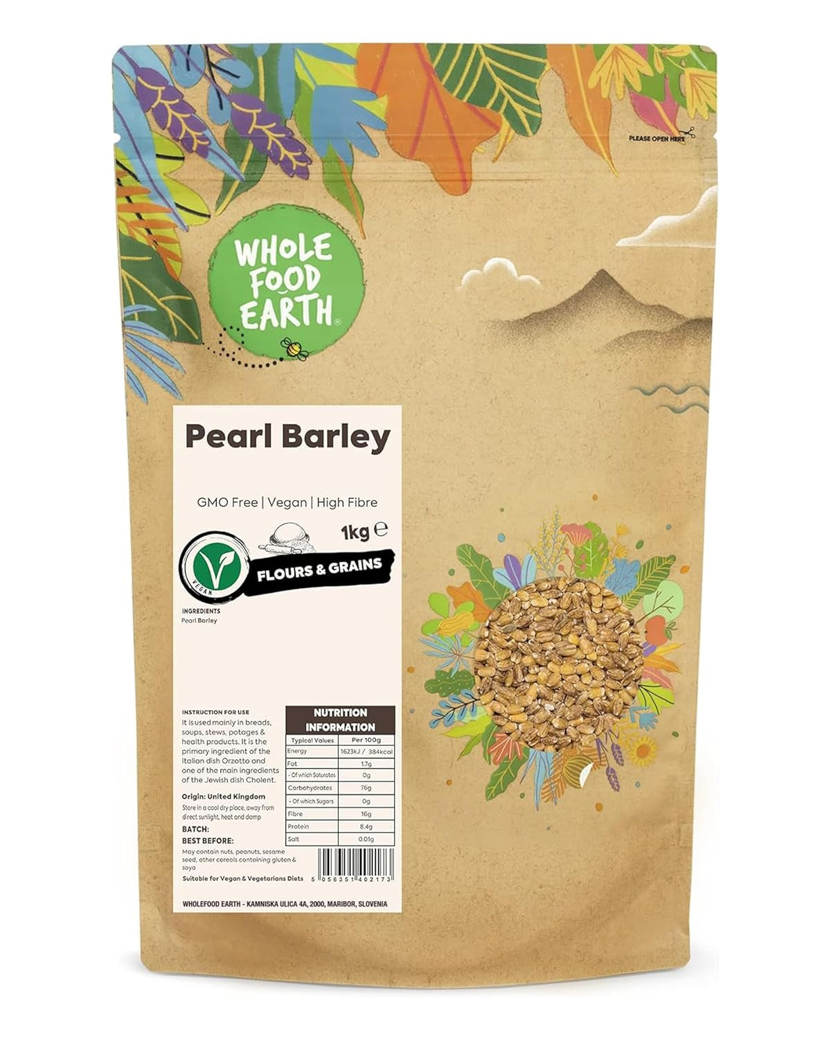 Wholefood Earth perličkový ječmen - bez GMO - vegan - bez mléka - bez přidaného cukru, 2 kg