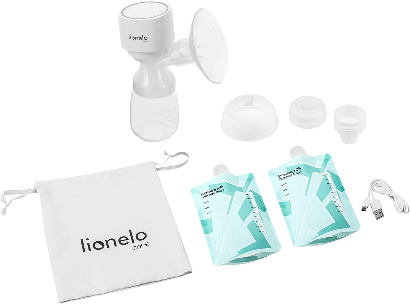LIONELO Fidi One Akumulátorová odsávačka mateřského mléka 180 ml, 3fázová přenosná odsávačka mateřského mléka, 9stupňová energeticky úsporná masáž, silikonový trychtýř 26mm Doba chodu 120min Bez Bpa Příslušenství Jídlo a kojení Bebe Naty Shop