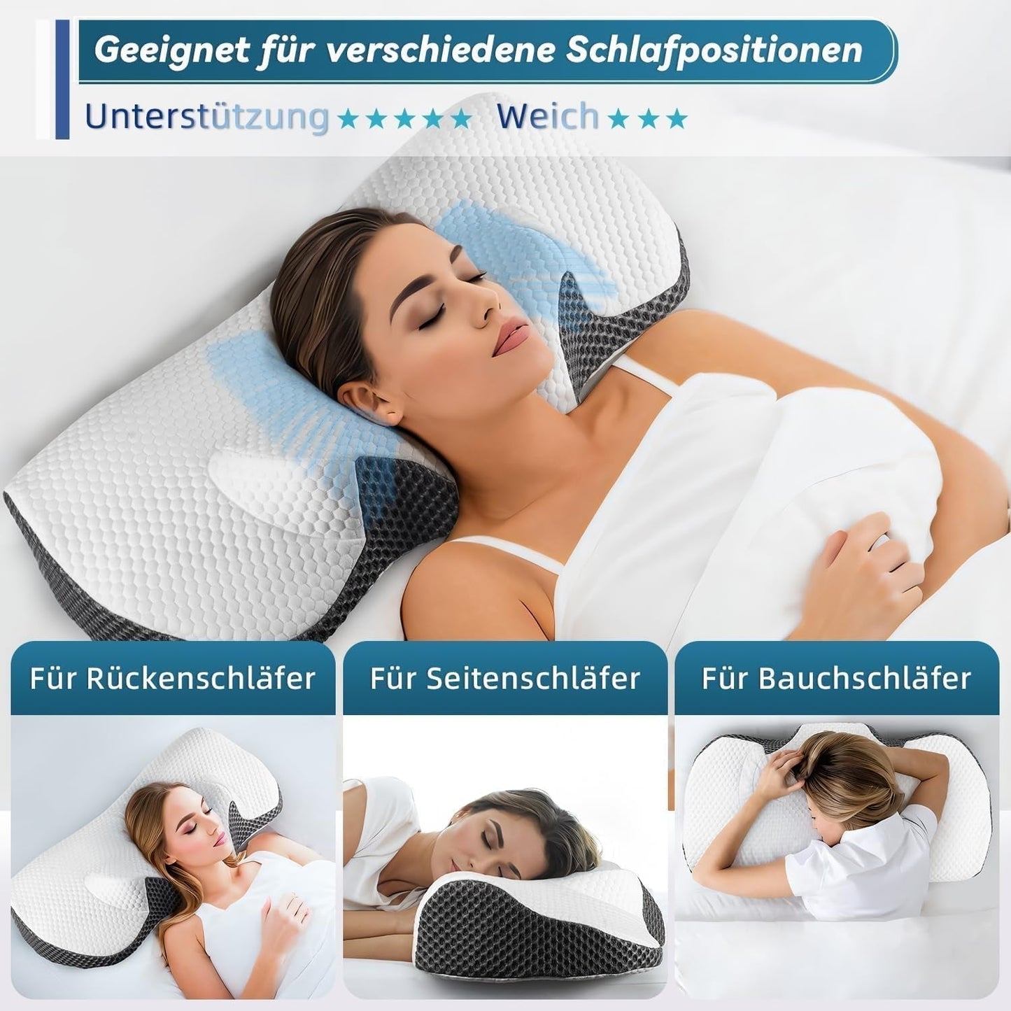 IDEA Polštář proti bolesti šíje Ortopedický polštář vyrobený z paměťové pěny Polštář Ergonomický nákrčník pro optimální podporu Polštář proti chrápání pro boční, zadní a břišní spaní Krční ortopedické polštáře Naty Shop
