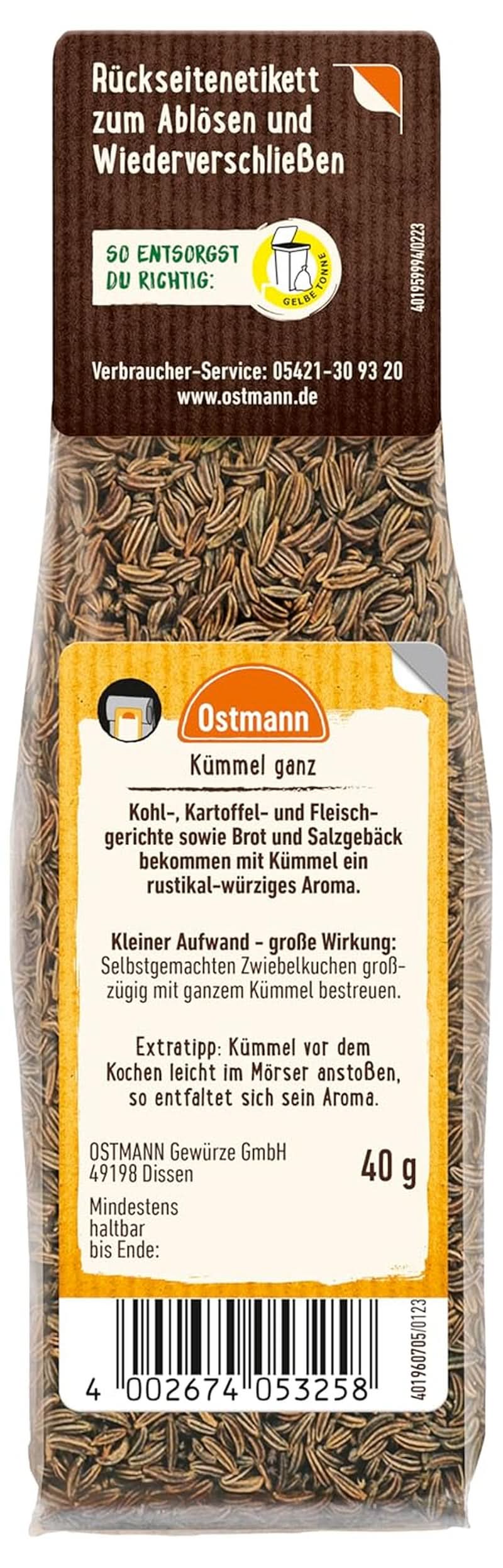 Ostmann - Kmín celý, k dochucení chleba a pečiva, 40 gramů Condimente Naty Shop