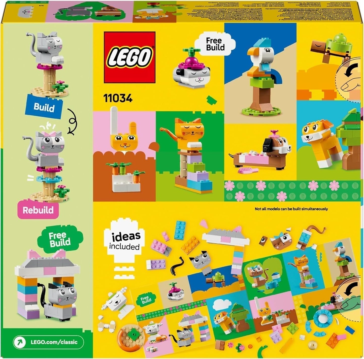 LEGO Classic Creative Animals, krabice s barevnými kostkami, postavte si figurky zvířat z kostek, jako je pes, kočka, králík, křeček a pták, stavebnice pro chlapce a dívky od 5 let 11034 Stavebnice Besuche den LEGO-Store