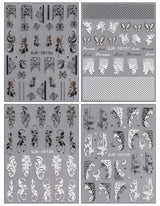 JMEOWIO 3D Nálepka na nehty Schwarz Weiß Blume Nálepka na nehty Selbstklebend Nagelaufkleber 5D Stereoskopisch Blumen Dekoration Nageldesign Zubehör 4 Blatt