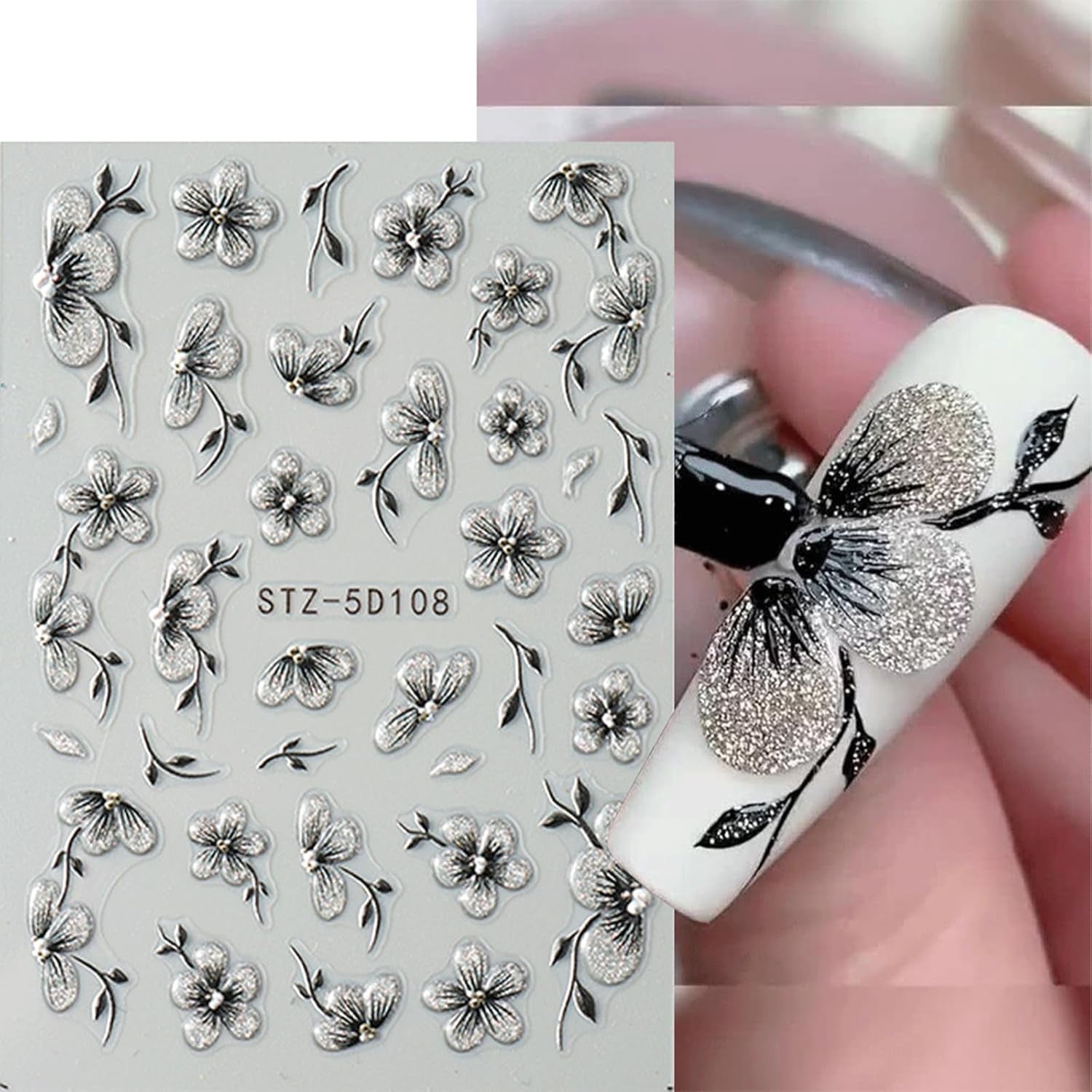 JMEOWIO 6 Blatt 3D Nálepka na nehty Blumen Nálepka na nehty Selbstklebend Nagelaufkleber 5D Stereoskopické Frühling Letní Blumen Dekorace Nageldesign Zubehör