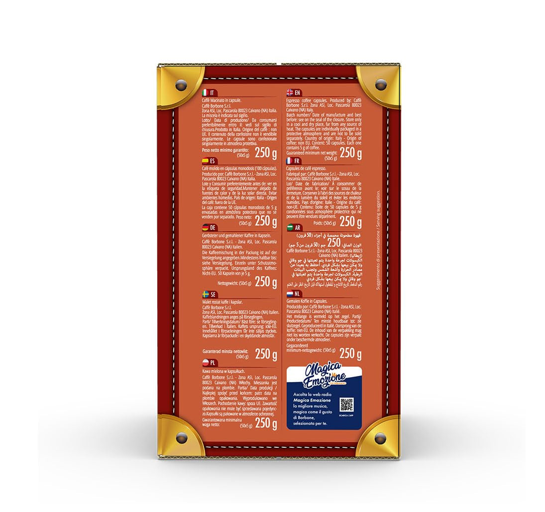 Caffè Borbone Respresso, lehká kávová směs, 50 % Weniger Kaffein als die Blue Mischung - 50 Kapseln - Kompatibilní s Nespresso®* Haushalts-Espressomaschinen