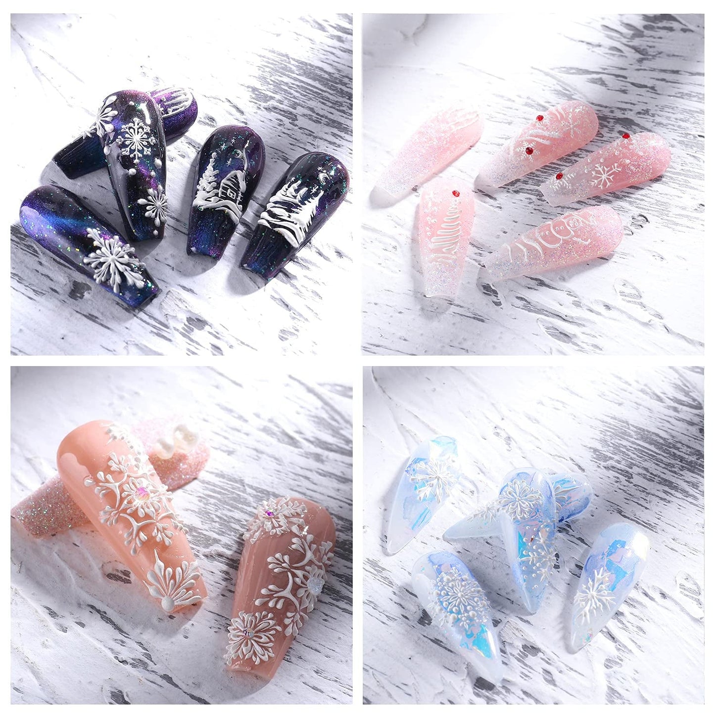 4 Blatt 3D Nálepka na nehty Weihnachten Nagelaufkleber Christmas 5D Stereoskopisch Selbstklebend Schneeflocke Schneemann Nálepka na nehty Dekorace Nageldesign Zubehör