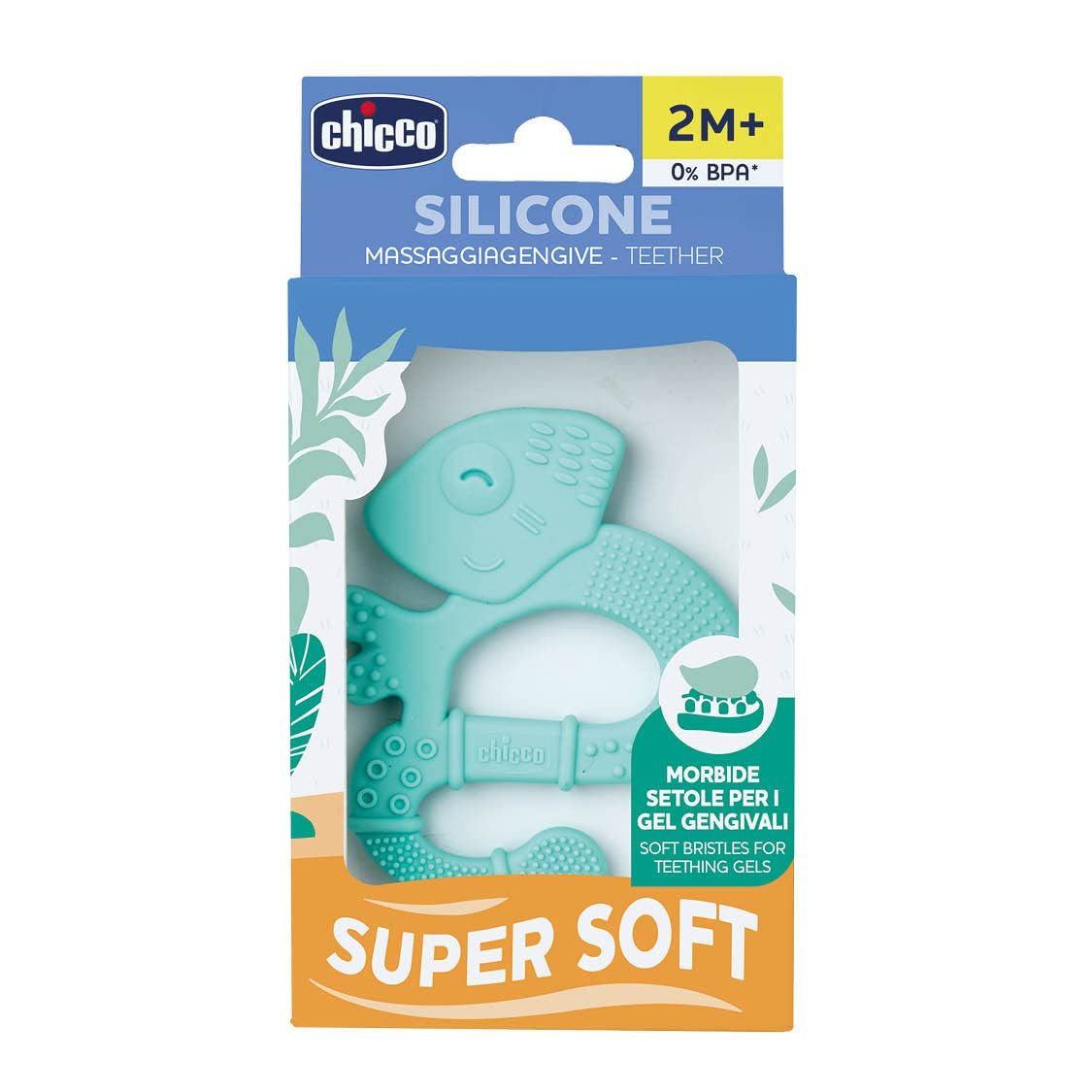 Chicco Soft&Clean kousací kroužek ještěrka, modrá, 2M+