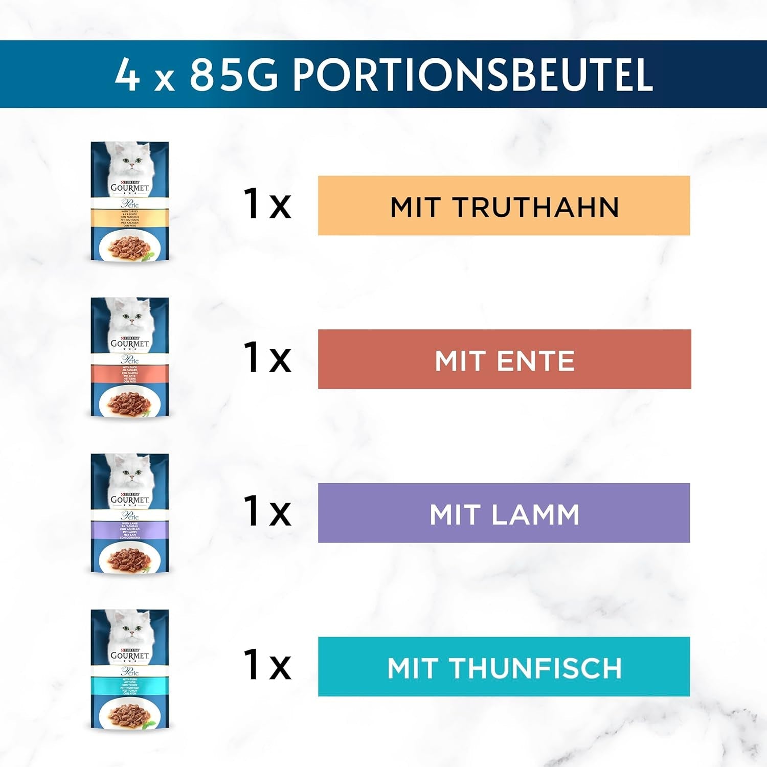 Gourmet Perle Select Strips mokré krmivo pro kočky, různé směsi, balení 12 ks (12 x 4 sáčky po 85 g)