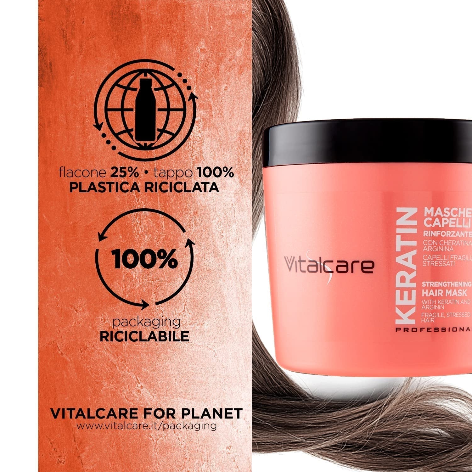 | Keratin - Posilující maska na vlasy pro lámavé a poškozené vlasy s keratinem a argininem pro silnější a jemnější vlasy 4 x 500 ml Naty Shop Hair Mask