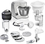 Kuchyňský robot Bosch Series 4 MUM5X720, integrovaná váha, nerezová mísa 3,9L, mixér 1,25L, 1000W Příslušenství Jídlo a kojení Baby Naty Shop Single Silver Grey 6 doplňků