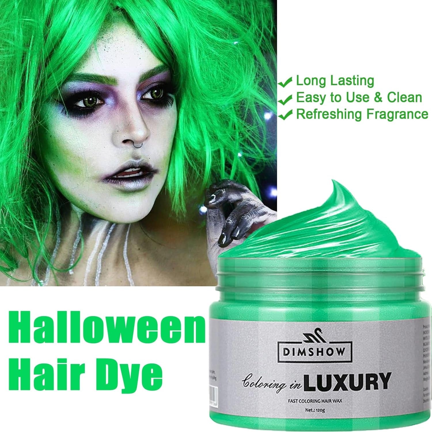 Dočasný zelený vosk na vlasy, dočasný lak na vlasy Crazy Green, smývatelné polopermanentní bahno, jednorázová barva na vlasy, pasta na vlasy pro okamžitý styling, přírodní barva na vlasy na večírky, aktivity a barva na vlasy Halloween Naty Shop