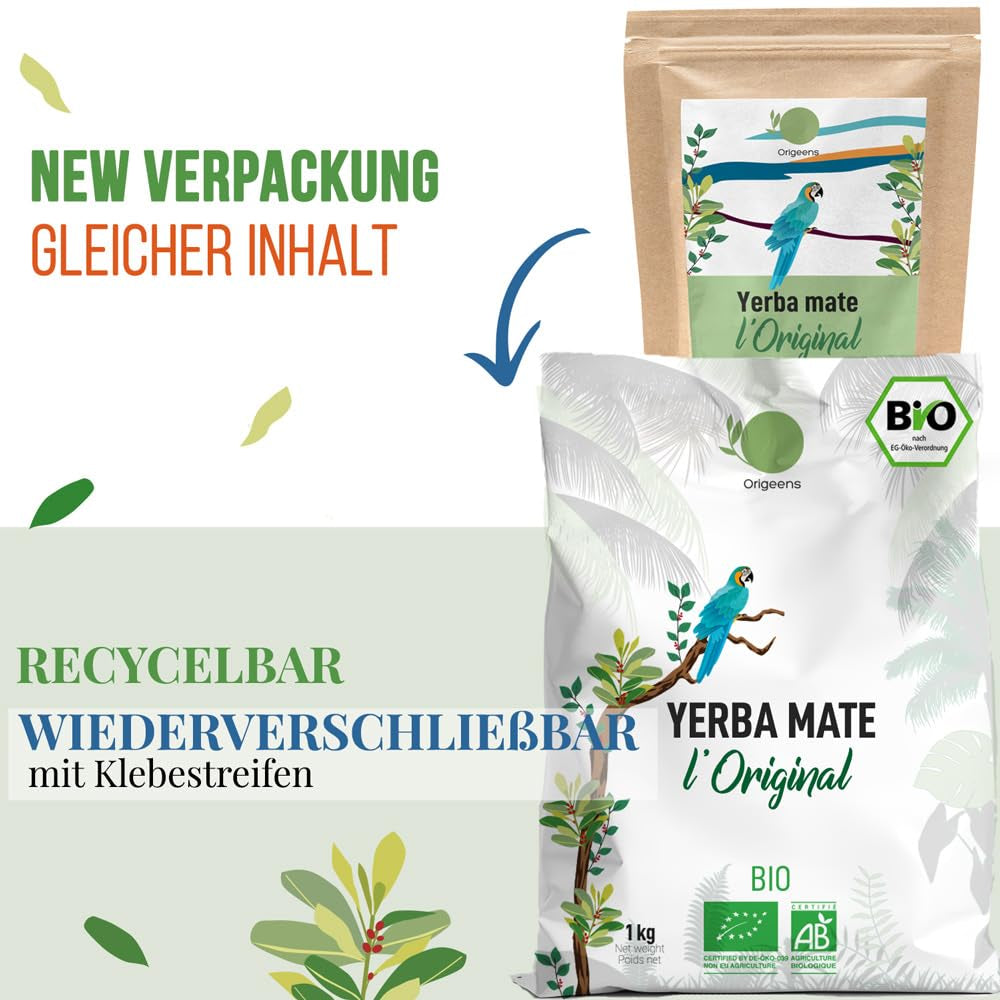 ORIGEENS BIO YERBA MATE TEA 1 KG - The Original I Nepražený, listy, bez stonků, prachu a drobků I Energizující a detoxikační nápoj