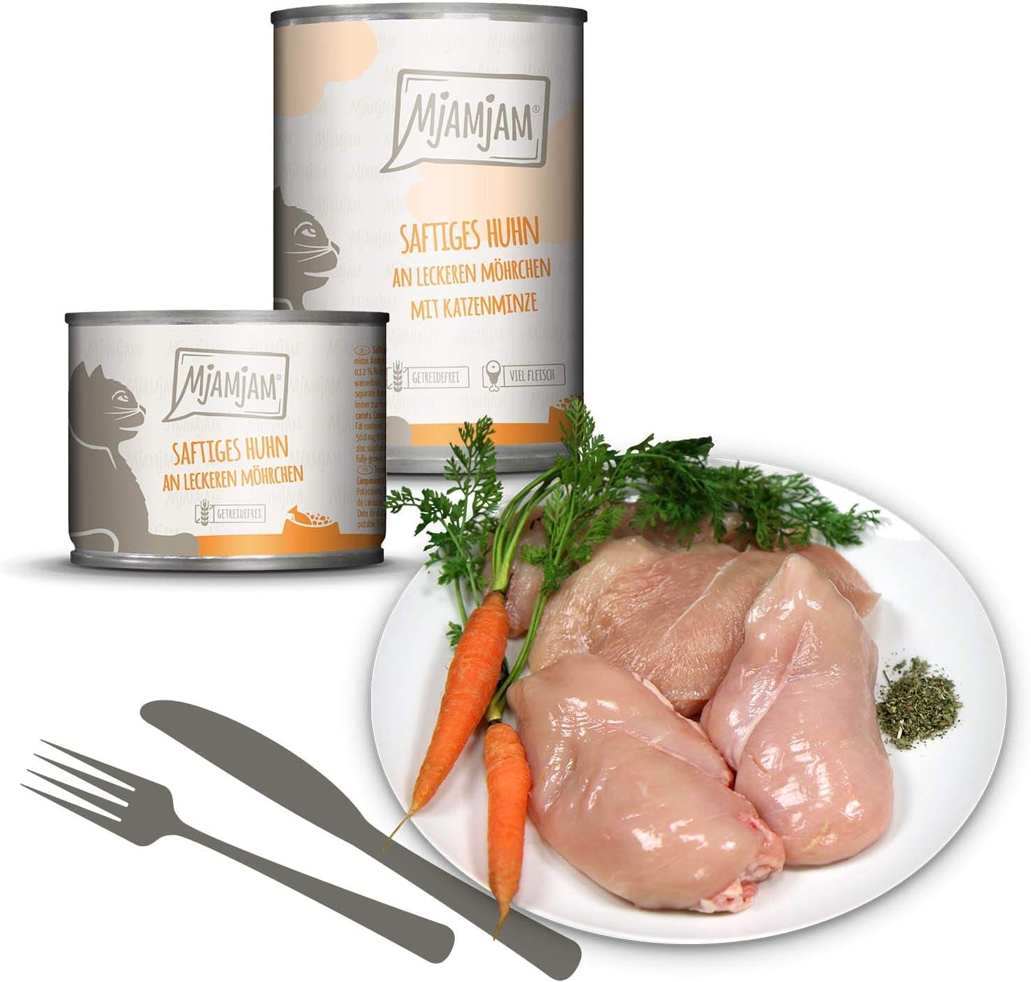 MjAMjAM - prémiové mokré krmivo pro kočky - Smíšené balení I - kuře, hovězí maso, srdíčka 6 balení (6 x 200 g), bez obilovin s extra masem