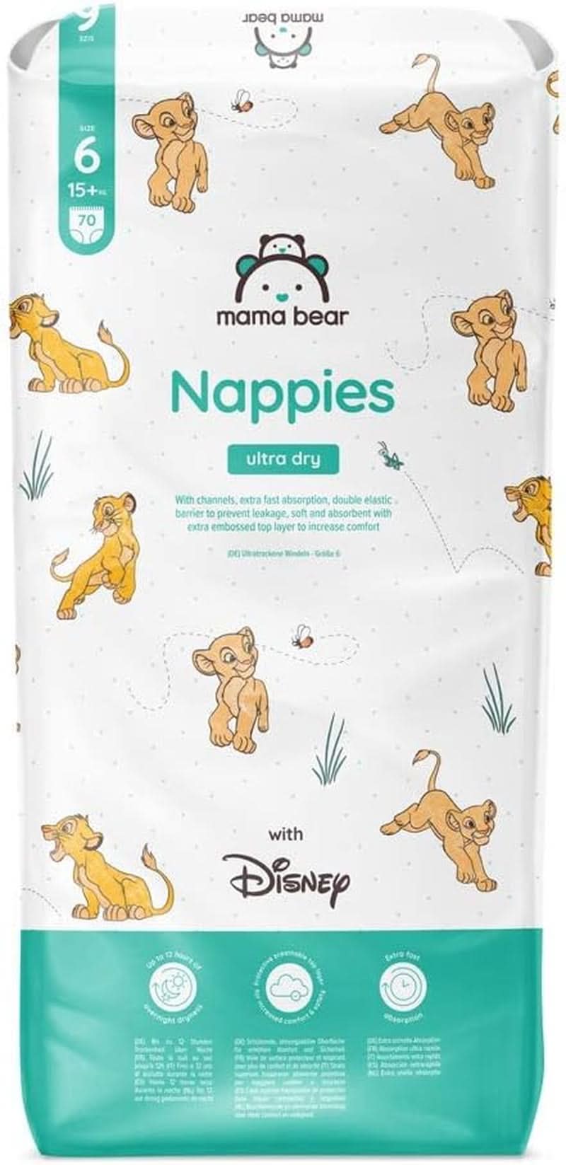 Ultra suché plenky Mama Bear Disney velikost 4 (8-14 kg), bílá, 84 kusů (1 balení) Naty Shop velikost 6 (15+kg) Jedno balení