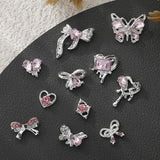 Luxus Rosa Diamant Nagel Charms 3D Butterfly Nail Art Charms Mašle na nehty Y2K Heart Charms Nägel Zubehör Schmetterling Herz Schleife Nageldesign Edelsteine ​​​​Strasssteine ​​Glitzersteine ​​​​Nagelschmuck