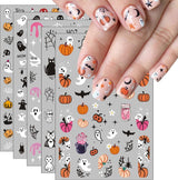 JMEOWIO Nálepka na nehty Halloween 8 Blatt Nálepka na nehty Selbstklebend Nagelaufkleber Totenkopf Horror Geist Hexe Spinnennetz Fledermaus Kürbis Spukdekoration Nageldesign Zubehör