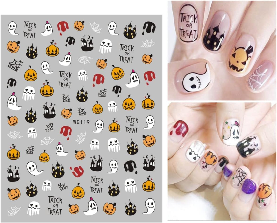 8 Blatt Nagelsticker Halloween Nagelaufkleber Selbstklebend Niedliches Kürbis-Schädel-Spinnennetz Niedlichen Kinder Geist Nail Art Samolepka Dekoration Nageldesign Zubehör