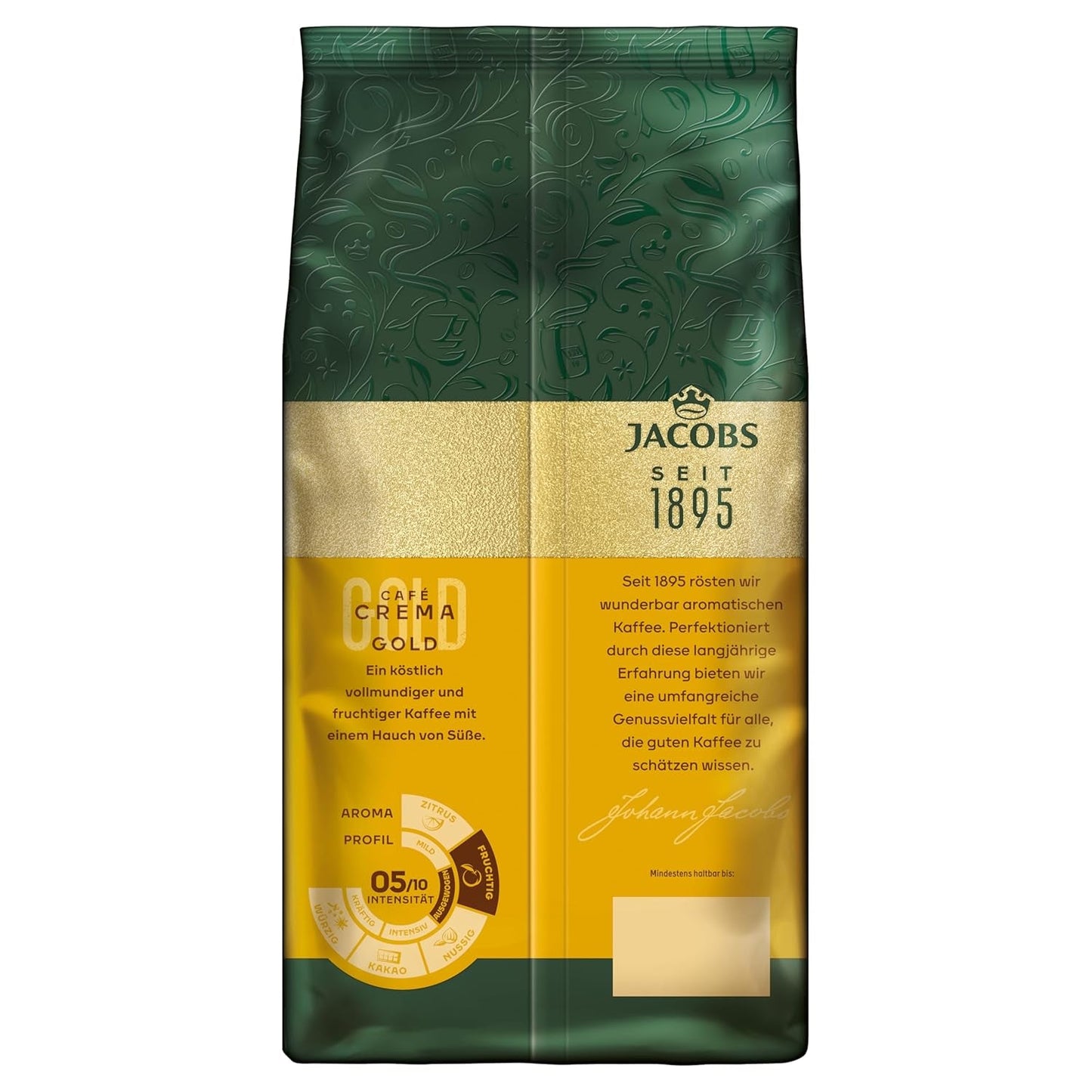 Jacobs Kaffeebohnen Café Crema Gold, vollmundig & fruchtig, geröstet v Brémách, Intensität 5/10, Kaffee ganze Bohnen, 1 kg