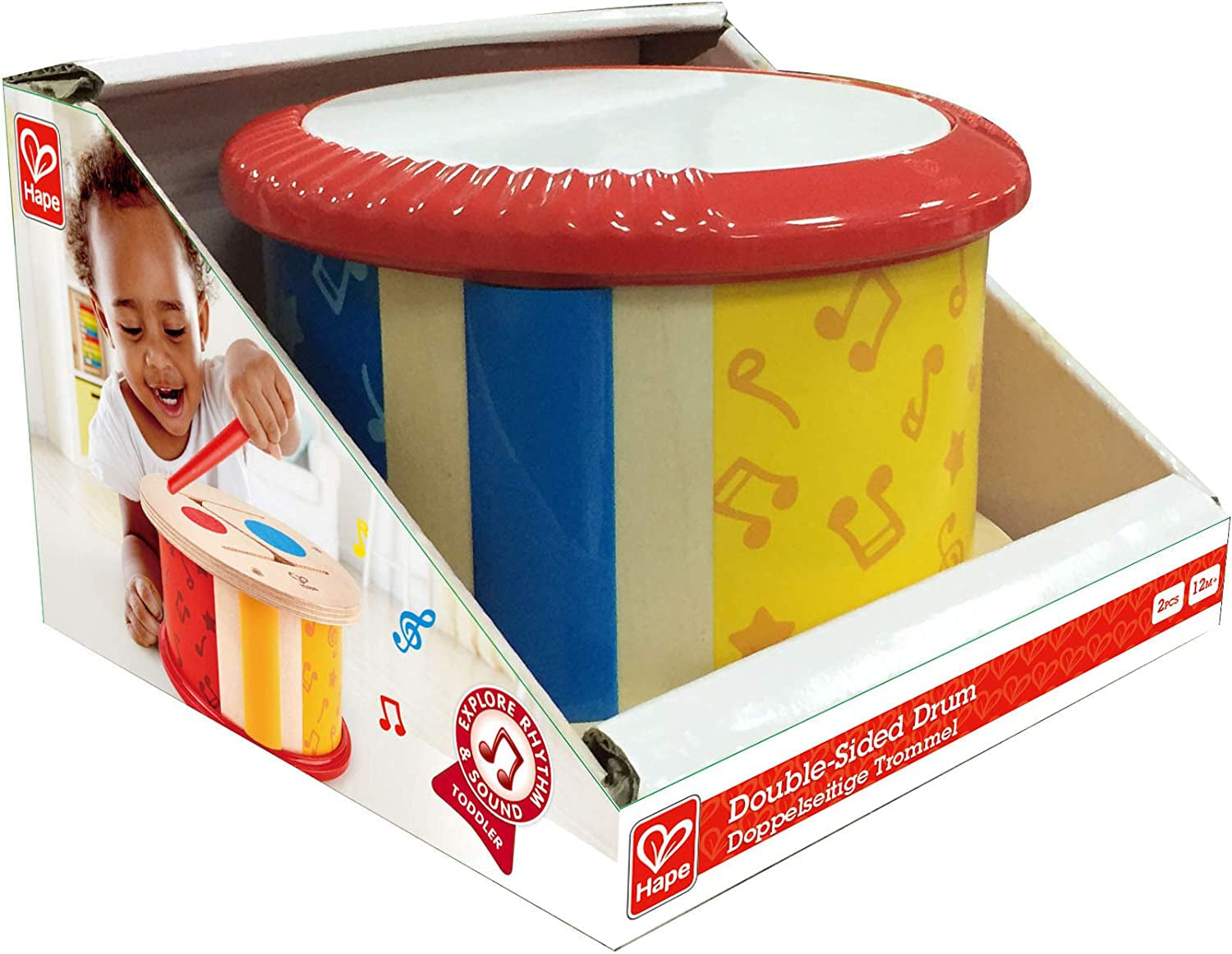 Hape oboustranný dřevěný buben | hudební hračka pro malé děti Jucarii Bebe Naty Shop
