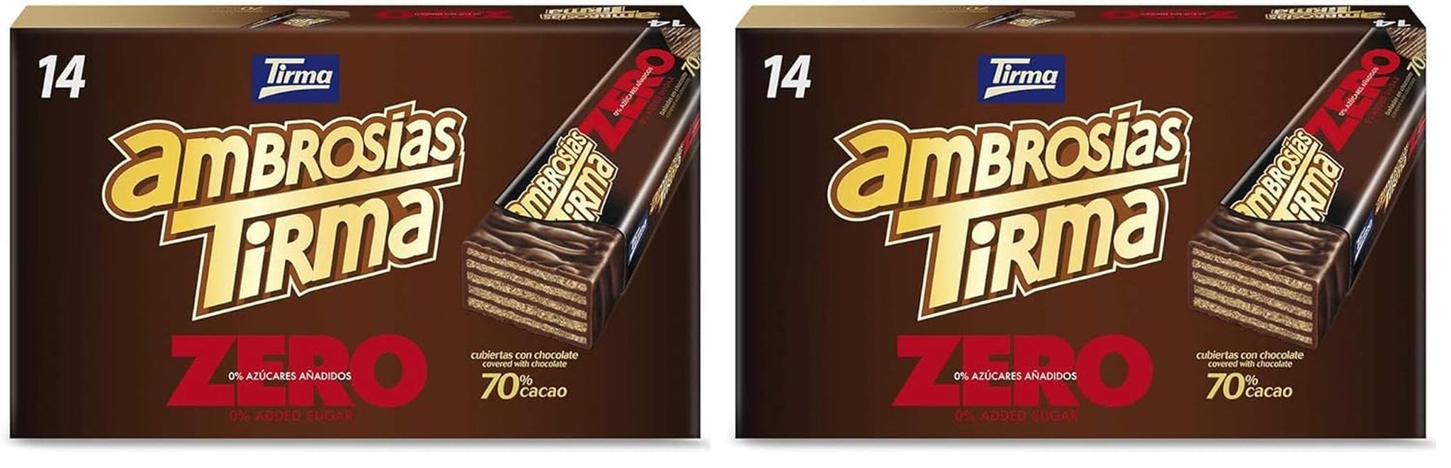 Vafle s hořkou čokoládou Tirma 70% kakaa | Bez přidaného cukru | Vhodné pro keto diety | Nízký obsah sacharidů | Pro diabetiky Čokoládové oplatky Multi Pack | 3 kusy | 64,5 g