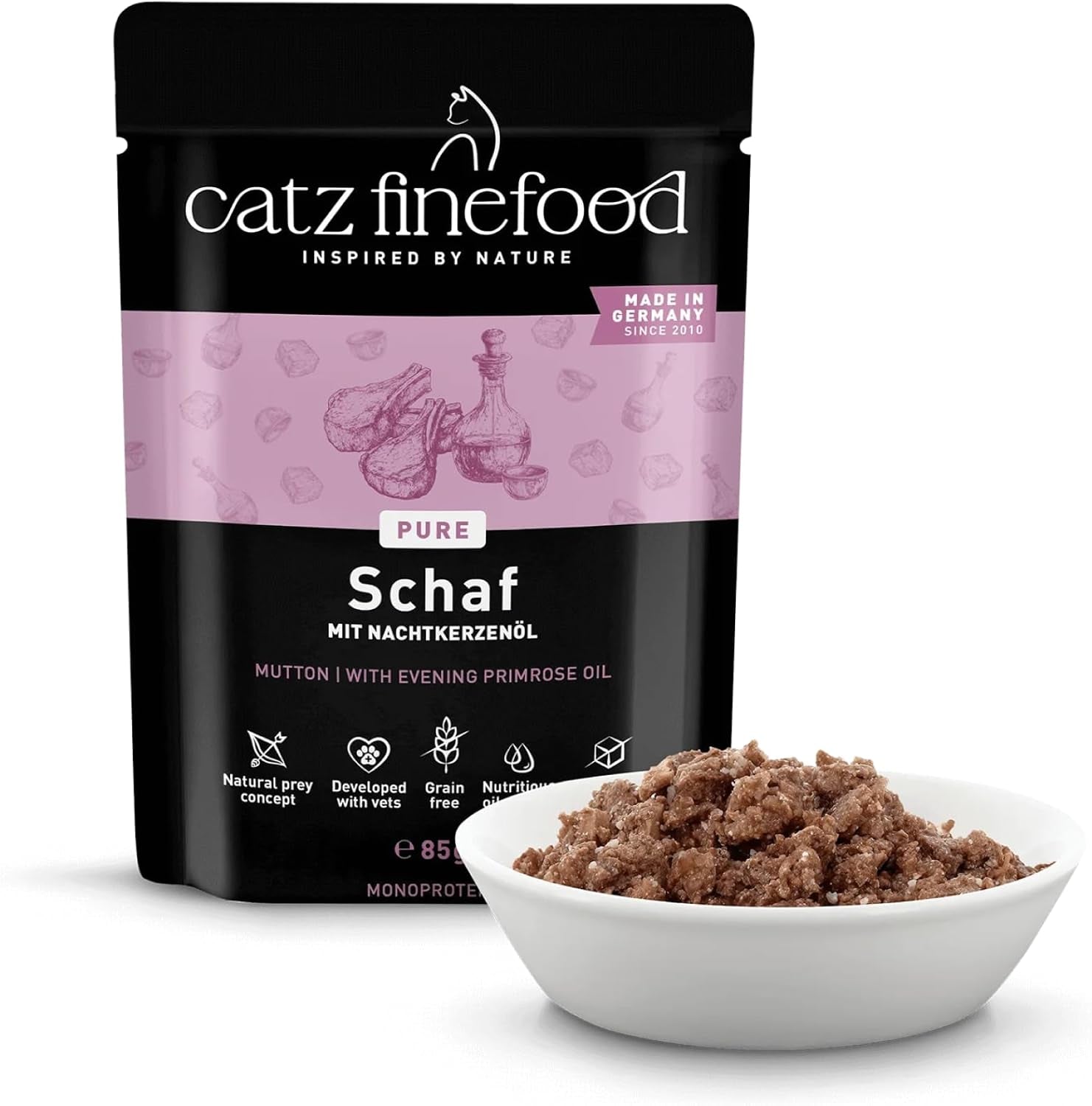 Mokré krmivo pro kočky Catz Finefood Purrrr Sheep Monoprotein no. 113, pro kočky s citlivým zažíváním, 70% obsah masa, 16 sáčků po 85 g