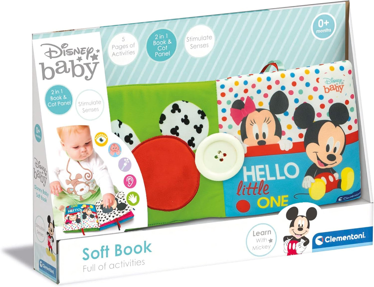 Clementoni 17721 Disney Baby - látková knížka, všestranná cestovní hračka pro miminko, praskající a pískací obrázková knížka pro novorozence od 0 měsíců Dětské hračky Naty Shop