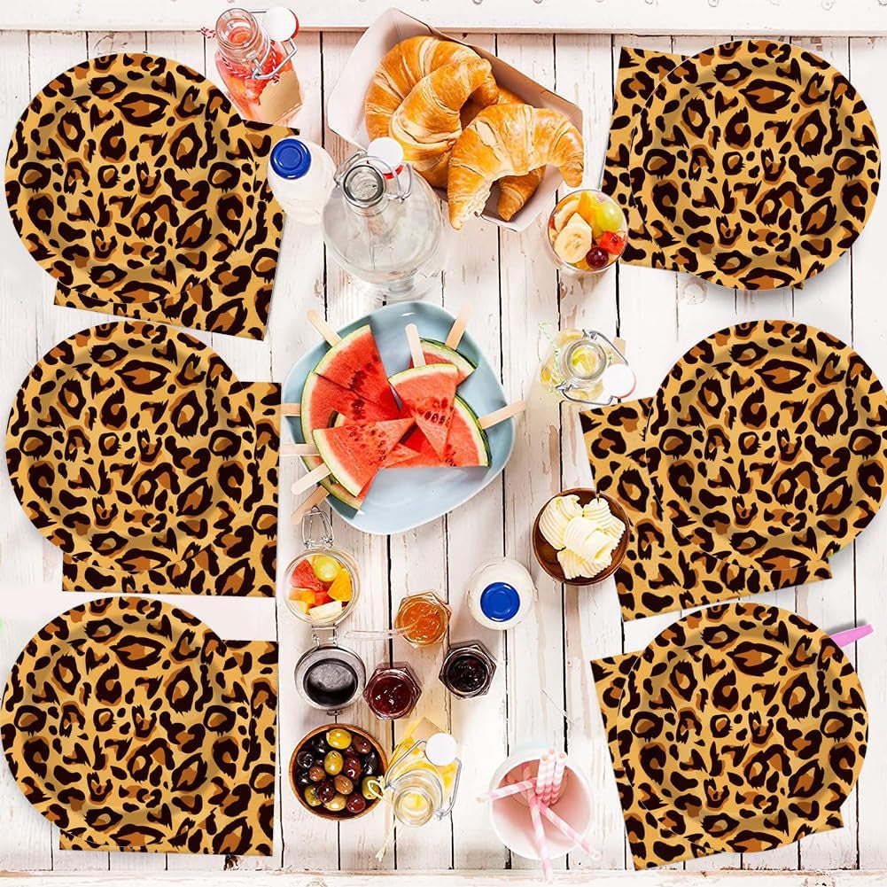 Leopardí vzor Party Geschirr Kindergeburtstag Deko Geburtstag Party Geschirr Dschungel Pappteller Becher Servietten Babyparty Tischdeko Set