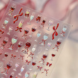 JMEOWIO 3D Nálepka na nehty Roter Kelch Mit Schleife Nálepka na nehty Selbstklebend Nagelaufkleber 5D Stereoskopická dekorace Nageldesign Zubehör 1 Blatt