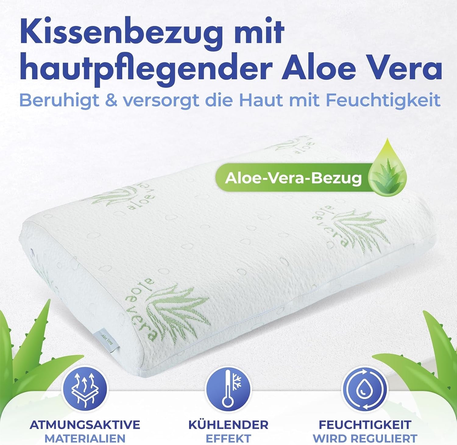 Maximex visco opěrný polštář na krk, Prodyšný opěrný polštář s ergonomickou pěnovou výplní, Výškově a výškově nastavitelný opěrný polštář na krk pro klidný spánek, Se standardními polštáři aloe vera Naty Shop