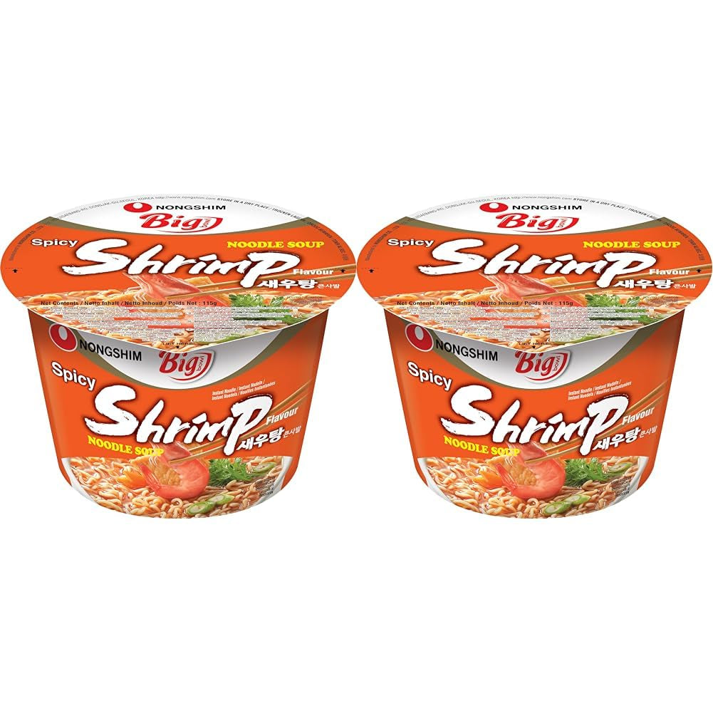 Nong Shim instantní nudle s krevetami, velká mísa – korejská polévka Ramen – rychlá příprava – 115 g (1 balení)