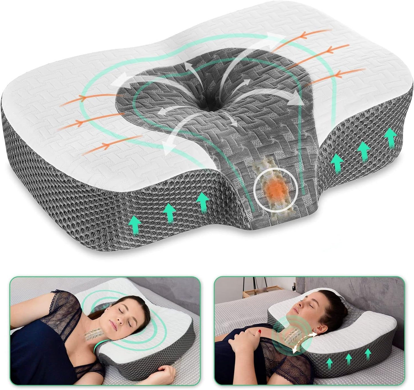 Ortopedický polštář Elviros Memory Foam, polštář proti bolesti krku, polštář na spaní, ergonomický polštář na krk, polštář na podporu krku, polštář proti chrápání pro postranní spáče, žaludeční spáče, bílé ortopedické polštáře na krk Naty Shop bílý 60 x 38,6 x 9,9/13,5 cm