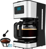 Espresso s filtrem Cecotec Coffee 66 Drop and Touch, výkon 950 W, 1,5 l, 12 šálků, dotykový displej, skleněná karafa, 24hodinový časovač, 6 spínačů, opakovaně použitelný síťový filtr