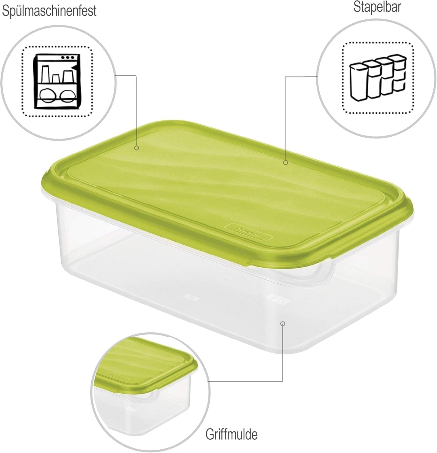 Rotho Rondo dóza na potraviny 1,5l s víkem, plast bez BPA (PP), průhledná/zelená, 1,5l (24,0 x 16,0 x 7,5 cm) Dózy na potraviny Naty Shop