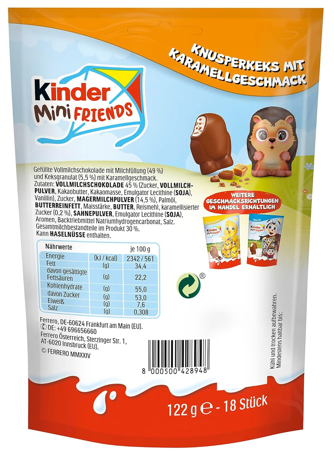 Kinder Mini Friends Křupavé sušenky s karamelovou příchutí 122g – Mléčná čokoláda se sušenkami a mléčnou náplní – Velikonoční figurky – Velikonoční čokoláda a cukroví – Velikonoční dárek