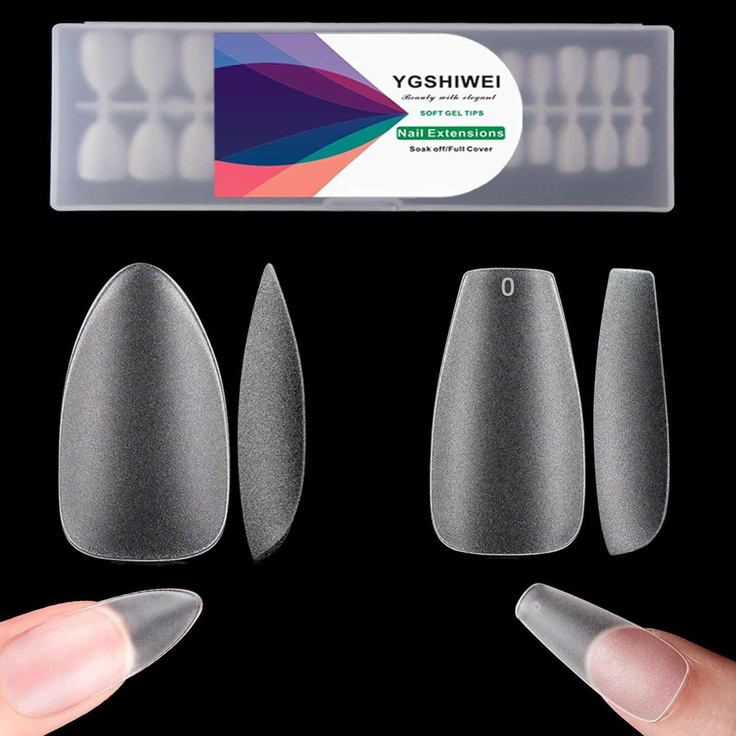 Full Cover False Nails 504 Pack 12 velikostí Umělé nehty s lepidlem na nehty Akrylové umělé nehty s úložným boxem pro nehtové salony a domácí nail art (čtvercové)