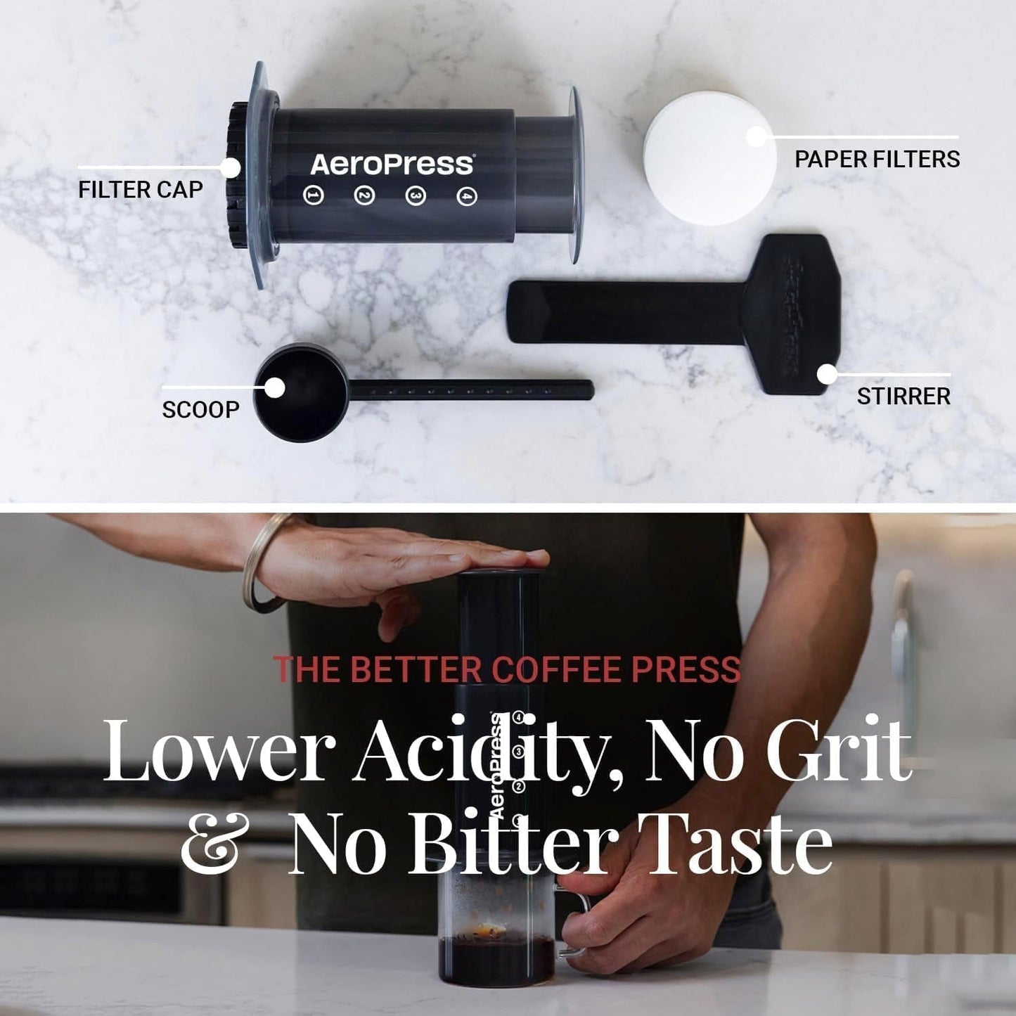 Originální kávovar a espresso AeroPress, přenosný baristický kávovar s komorou, plunžrem a filtry, kávovar Rapid a espresso
