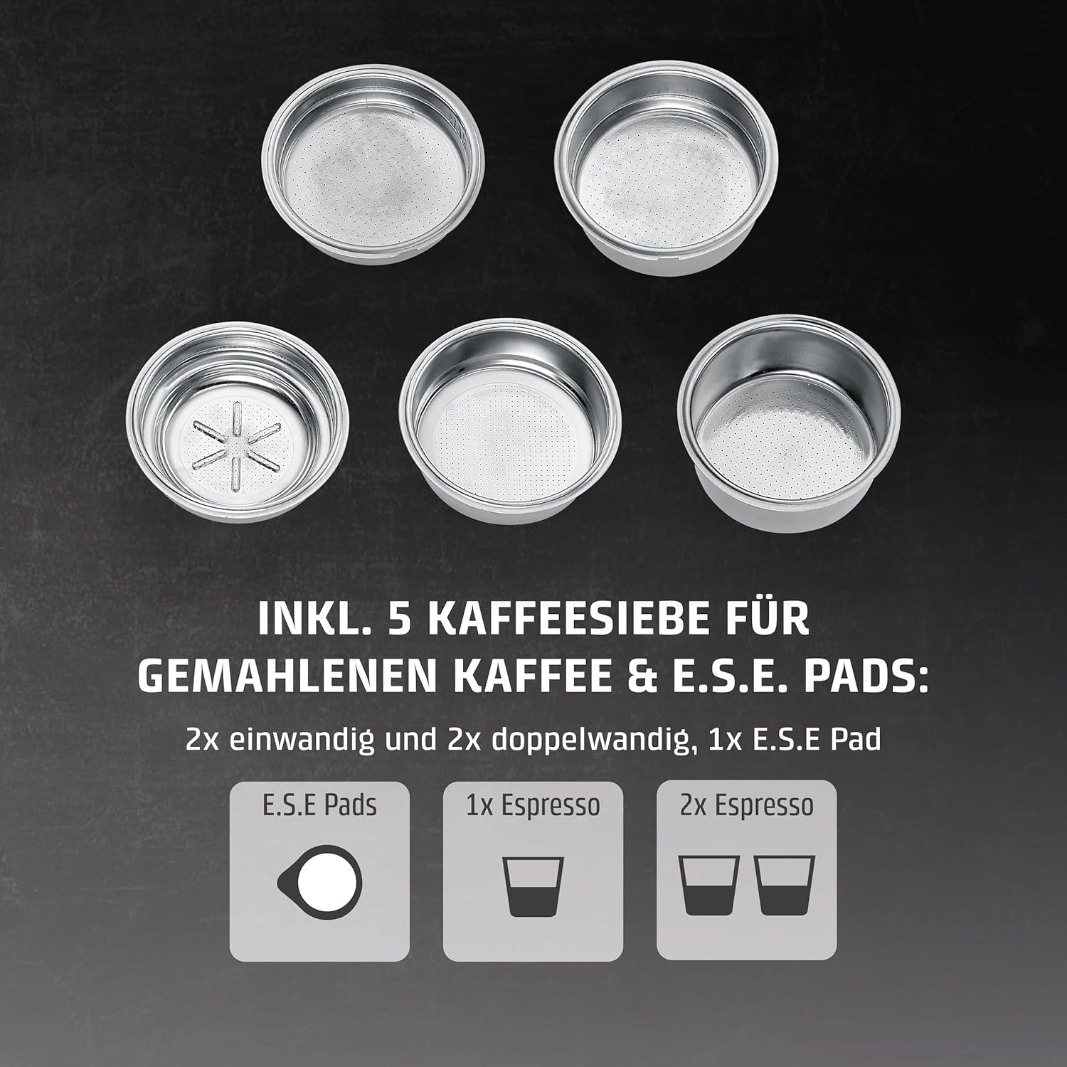 CASO EspressoGourmet Crema - espresso kávovar Portafilter s napěňovačem mléka, espresso, cappuccino, nerezový portafiltr, pumpa ULKA 20 bar, kávovar, mletá káva, kapsle ESE