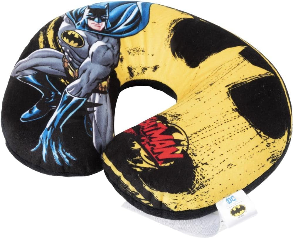 DC Comics Měkký Batman Cestovní polštářek na krk do auta Bezpečnost dětí Pohodlí Superhrdina Bat Man, Cuscino Da Viaggio Auto, Světle modré, Cestovní polštáře jedné velikosti Naty Shop