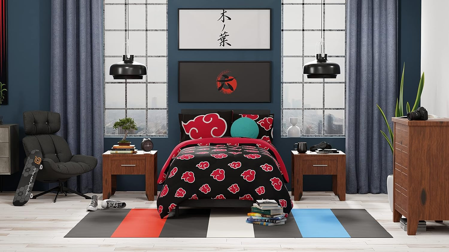 Franco Naruto Anime vzor Akatsuki Měkké povlečení z mikrovlákna Peřina Queen, (oficiální produkt Naruto) Peřiny a přikrývky Naty Shop