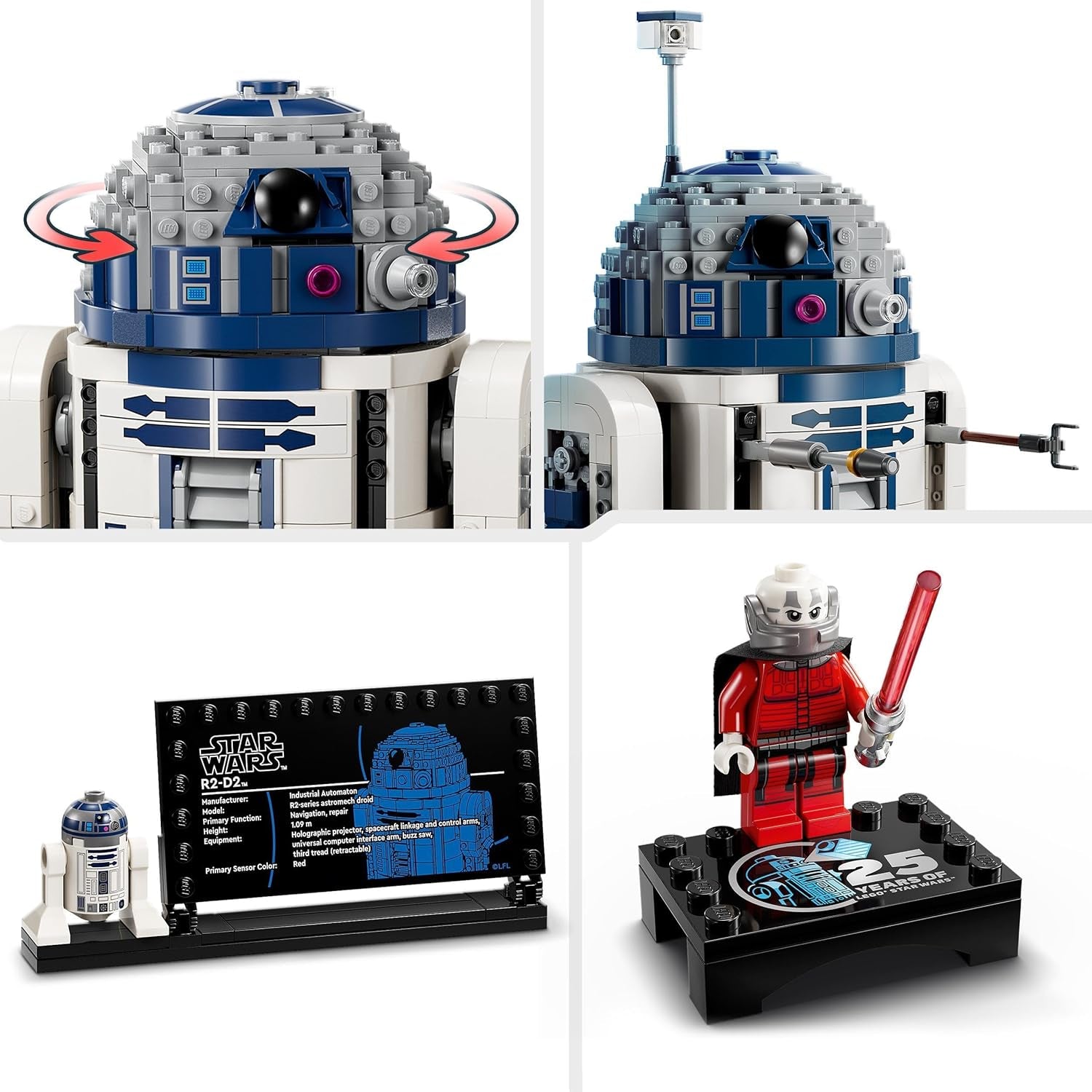Sada modelů LEGO Star Wars R2-D2 pro děti, chlapce a dívky, sestavitelná figurka droida s minifigurkou Dartha Maleka k 25. výročí a dekoračním talířem, kolekce Nápad na dárek 75379 Stavebnice Besuche den LEGO-Store