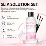 Polygelový roztok na nehty, sada na nehty Poly Gel Slip Solution, tekuté roztoky na nehty Polygel 75 ml, 5 klipů na nehty, 3 kartáčky na nehty, 1 křišťálový kelímek, 100 čisticích listů