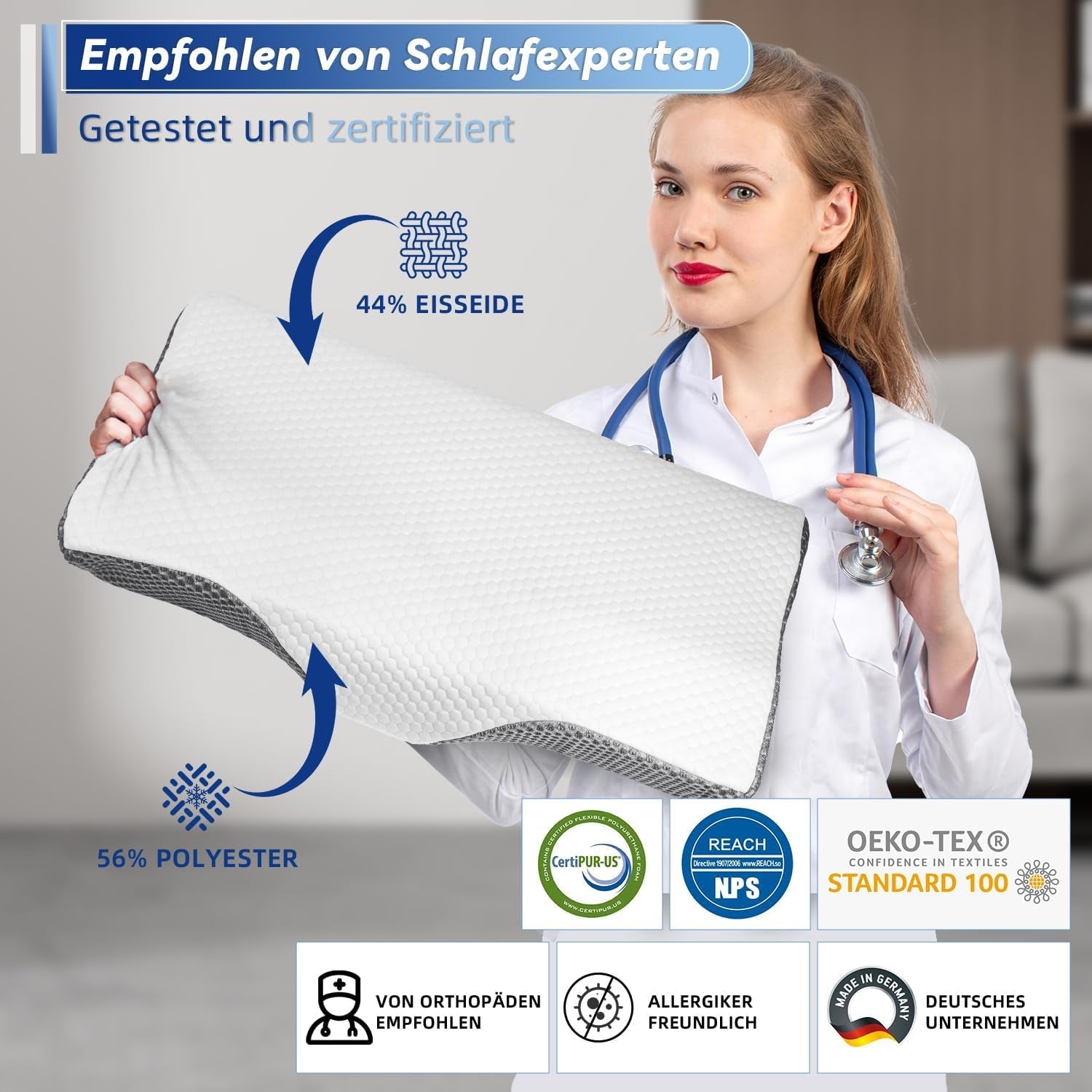 Polštář proti bolesti krku, Ergonomický ortopedický polštář na krk, Polštář s paměťovou pěnou na straně zad, Polštář proti chrápání pro muže Ženy (62 * 34,5 * 12/8CM) Krční ortopedické polštáře Naty Shop