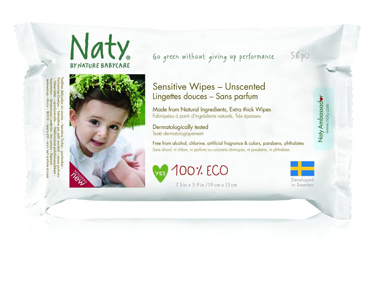 Eco by Naty Baby Care, Bio vlhčené ubrousky pro miminka, neparfemované, 56 plenek