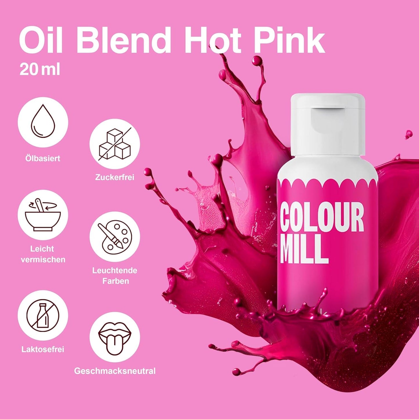 Color Mill Liquid Food Coloring Set - 5 x 20 ml na olejové bázi (černá, růžová, fialová, červená a modrá) - odolná proti UV záření - ideální na pečení a jako poleva na dorty, muffiny a ozdoby dortů
