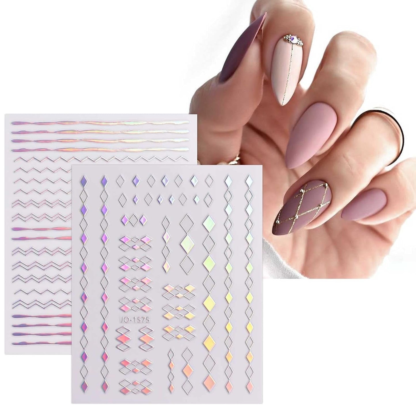 JMEOWIO Nálepka na nehty Aurora 12 Blatt Nálepka na nehty Selbtklebend Nagelaufkleber Holografisch Dekoration Nageldesign Zubehör